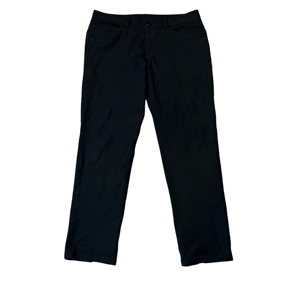 Lululemon mens 36x33 black solid performance polyester pants EUC